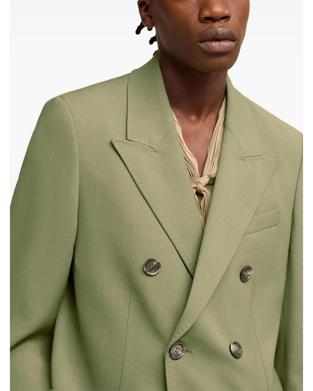 AMI Green Double-Breasted Peak-Lapel Blazer for men