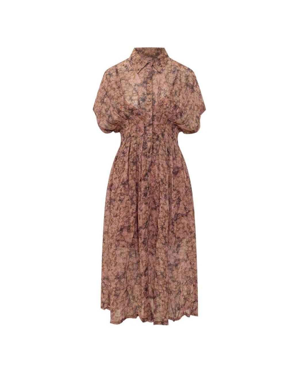 Ba&sh Brown Adena Floral-Print Midi Dress