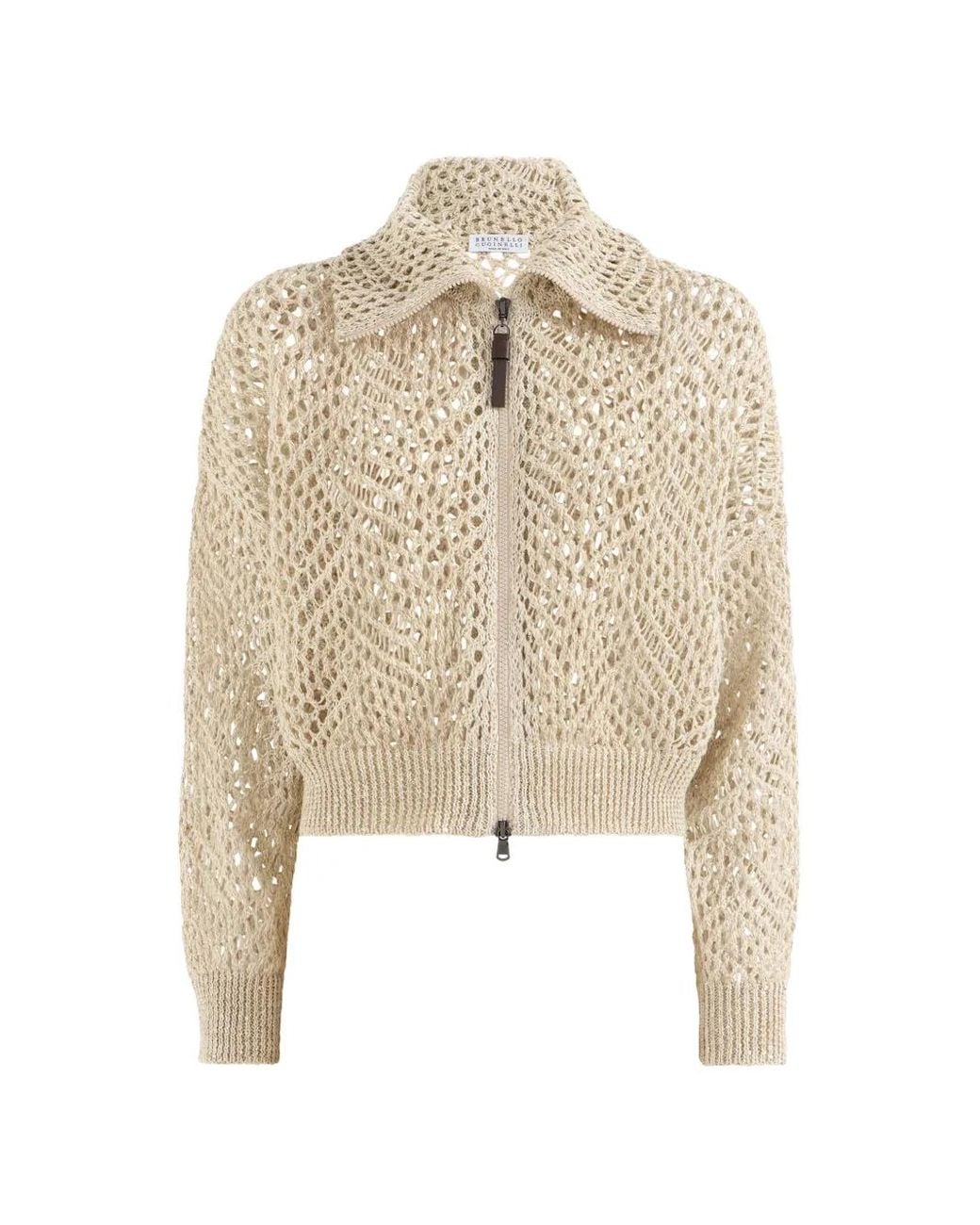 Brunello Cucinelli Natural Dazzling Abstract Leaf Cardigan