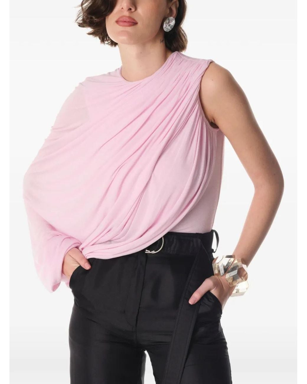 MANURI Pink Lillies Draped Blouse