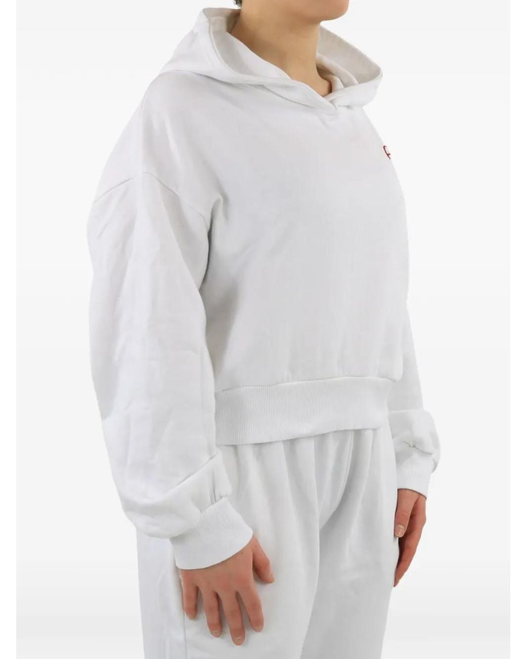 Follovers White Logo-Embroidered Cropped Hoodie