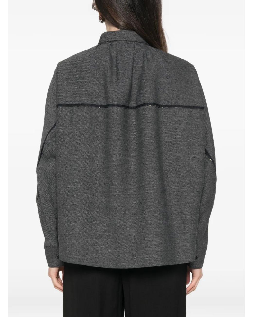 Fabiana Filippi Gray Bead-Trim Long-Sleeve Shirt