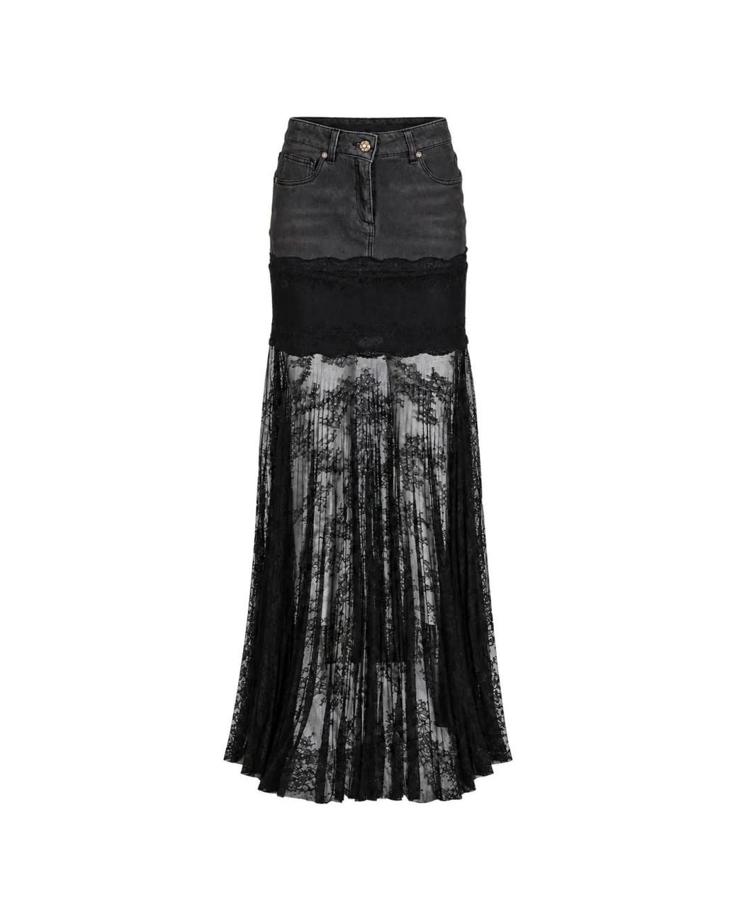 Blumarine Black Lace-Panelled Denim Maxi Skirt