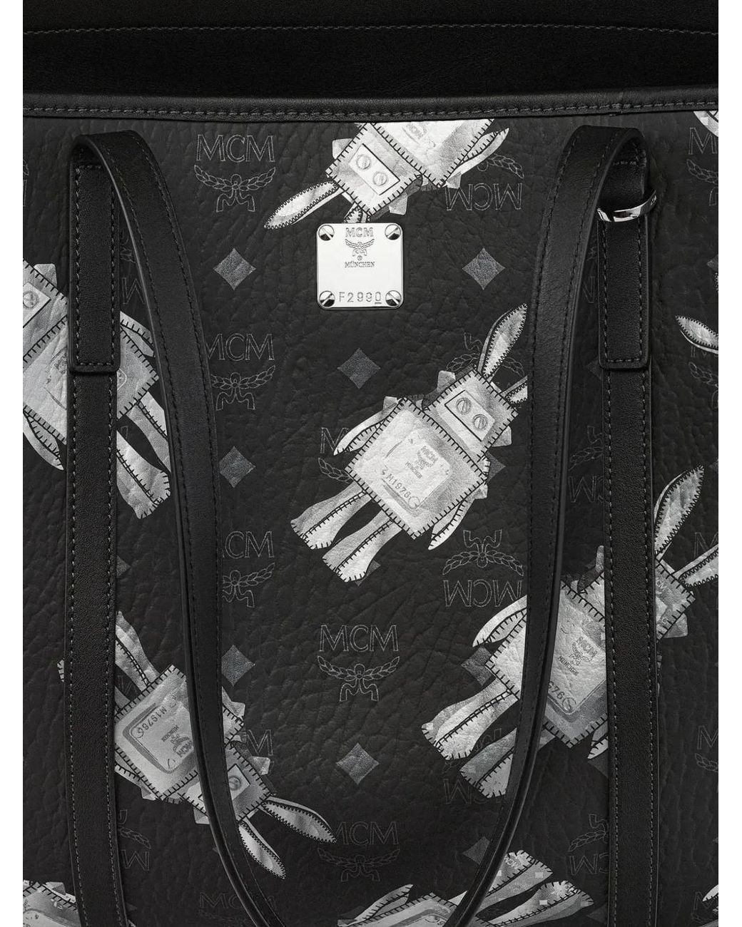 MCM Black Cabas À Imprimé Visetos Et Motif Lapin