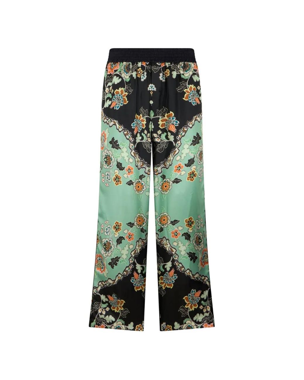 Roberto Cavalli Green Floral-Print Wide-Leg Trousers for men