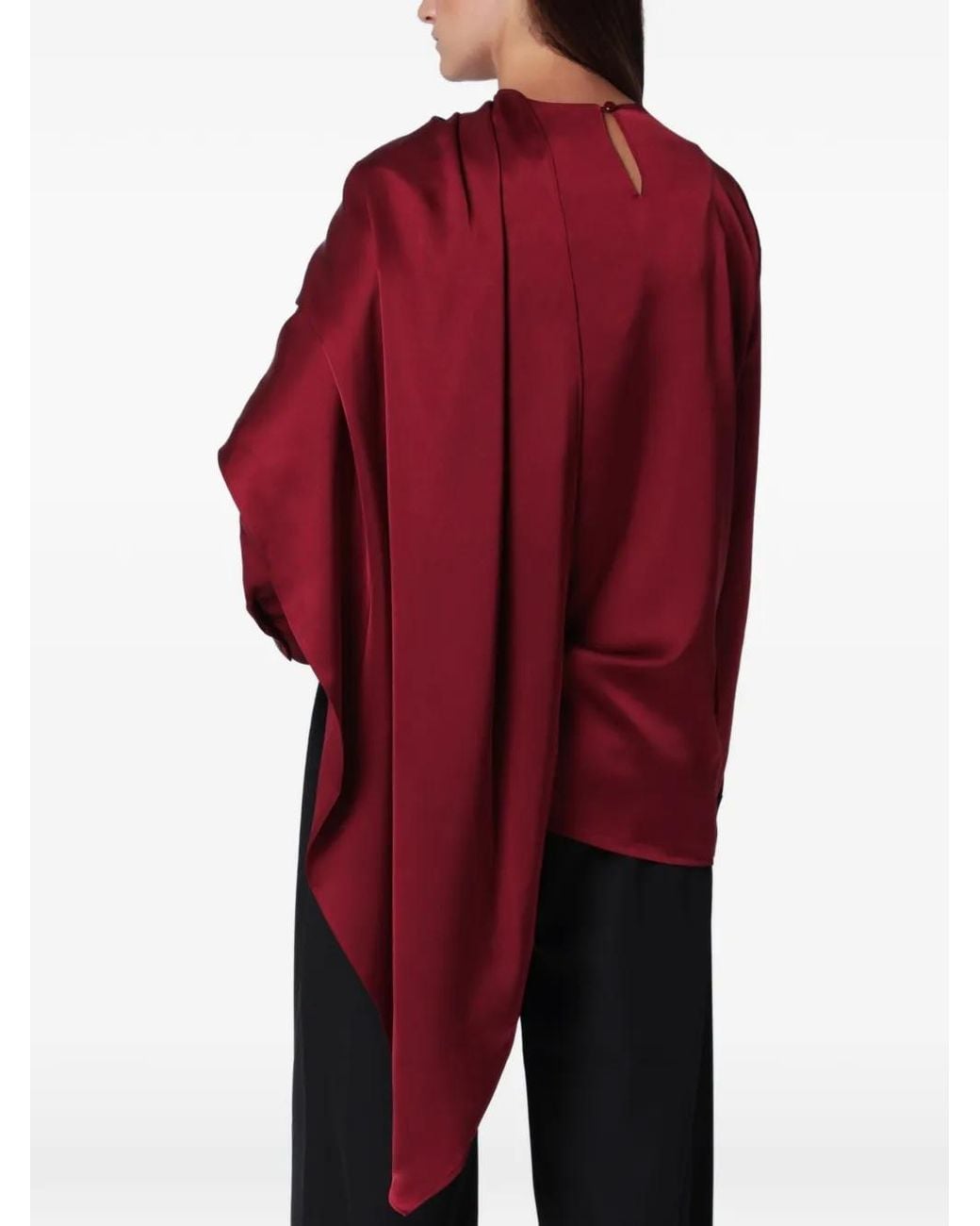 Source Unknown Red Koa Draped Blouse