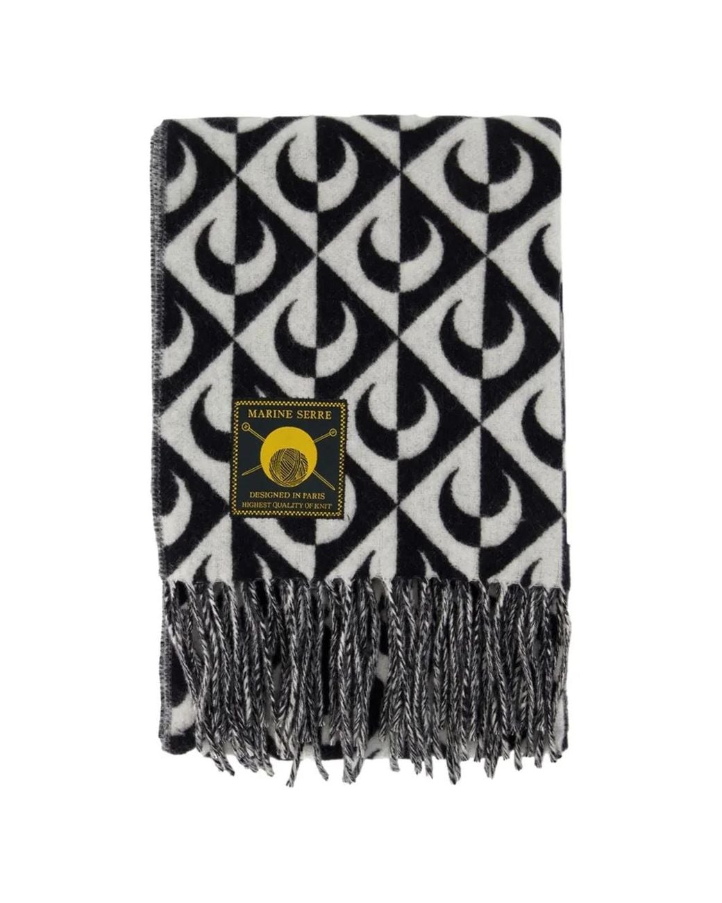 MARINE SERRE Black Moon Lozenge Wool Scarf