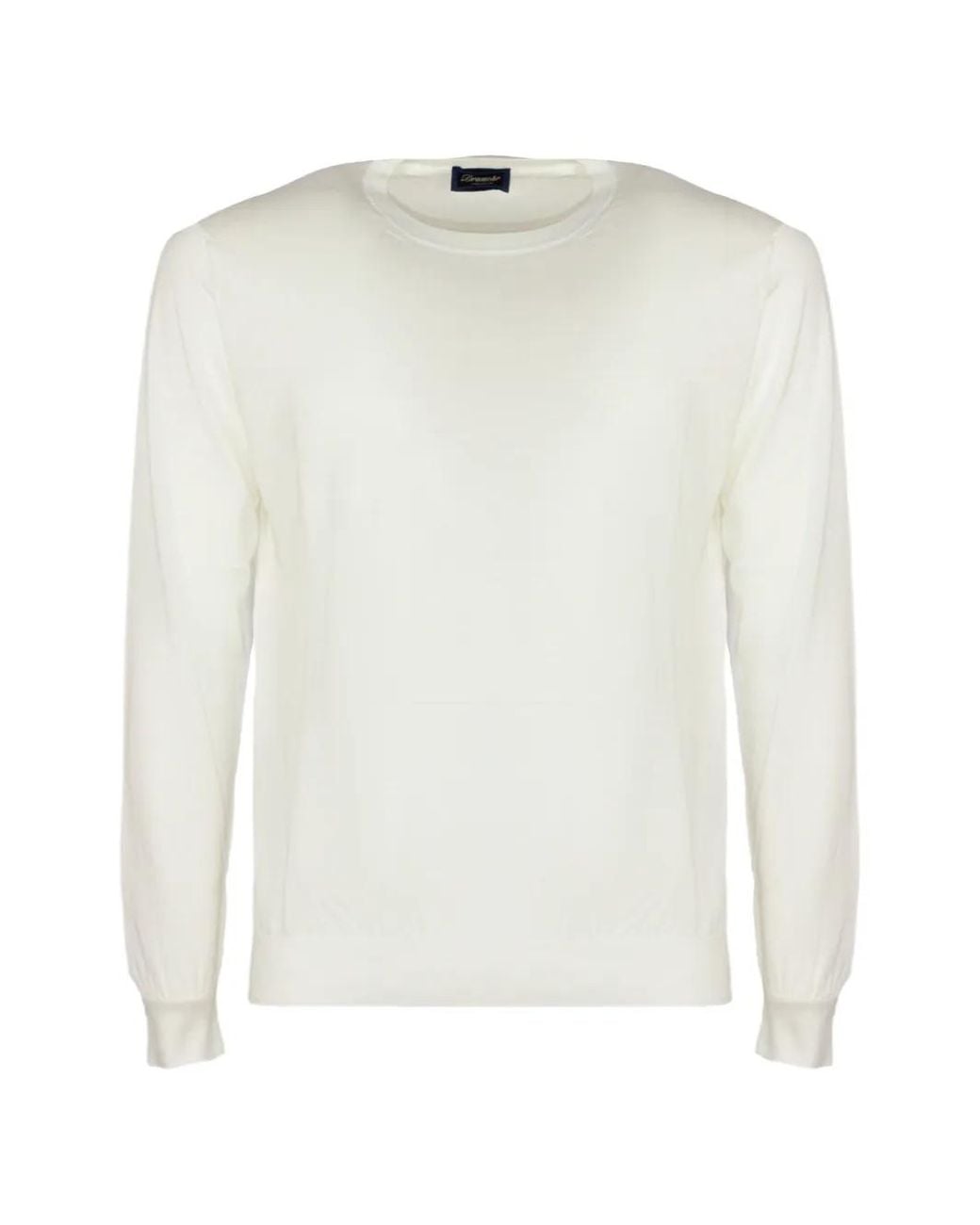 Drumohr White Long-Sleeved Knit Cotton Sweater for men