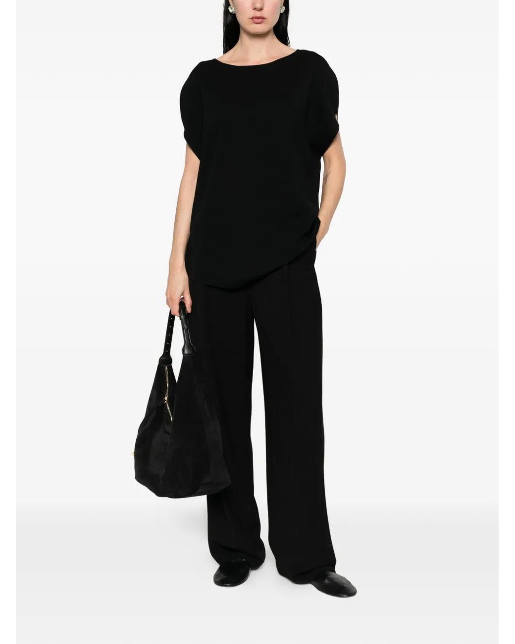 Allude Black Boat-Neck Blouse
