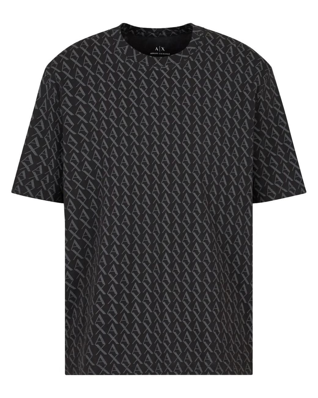 ARMANI EXCHANGE Black Monogram-Print T-Shirt for men