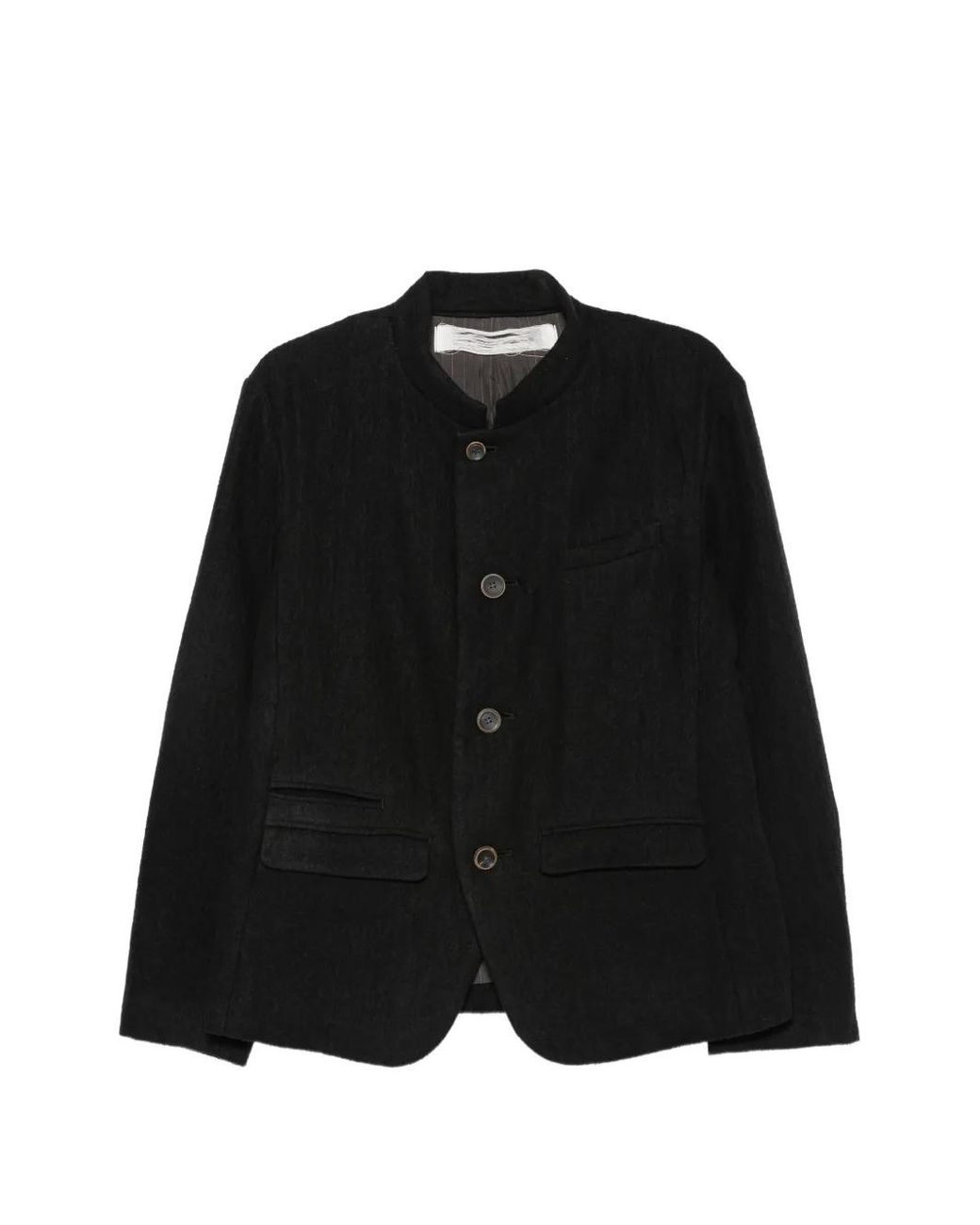 Individual Sentiments Black Mandarin-Collar Button-Up Blazer for men