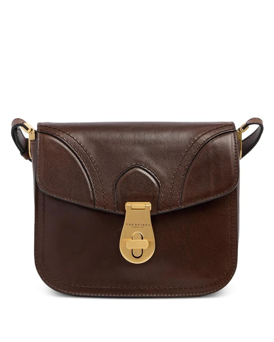 The Bridge Brown Twist-Lock Leather Cross Body Bag