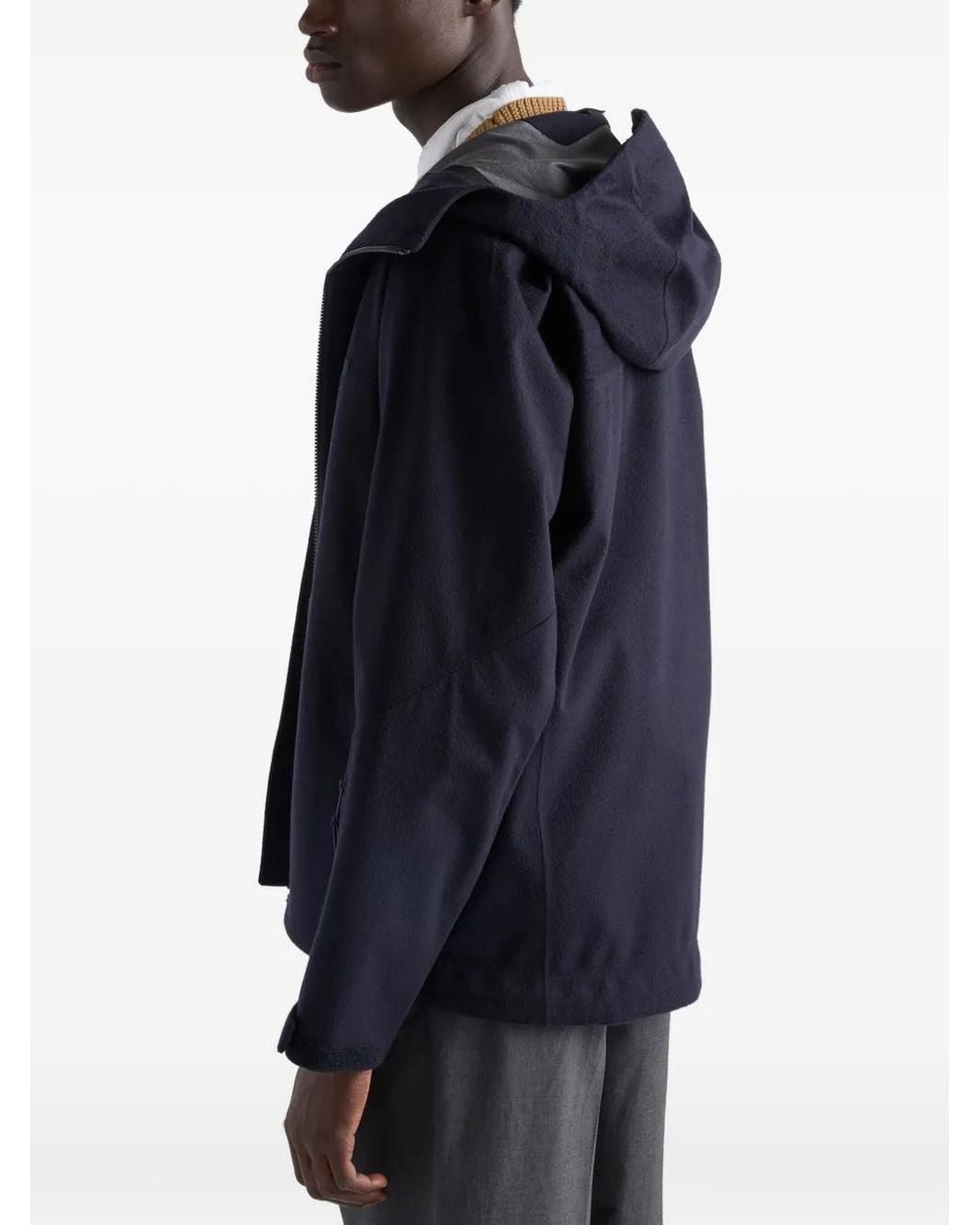 Prada Blue Cashmere-Blend Hooded Jacket for men