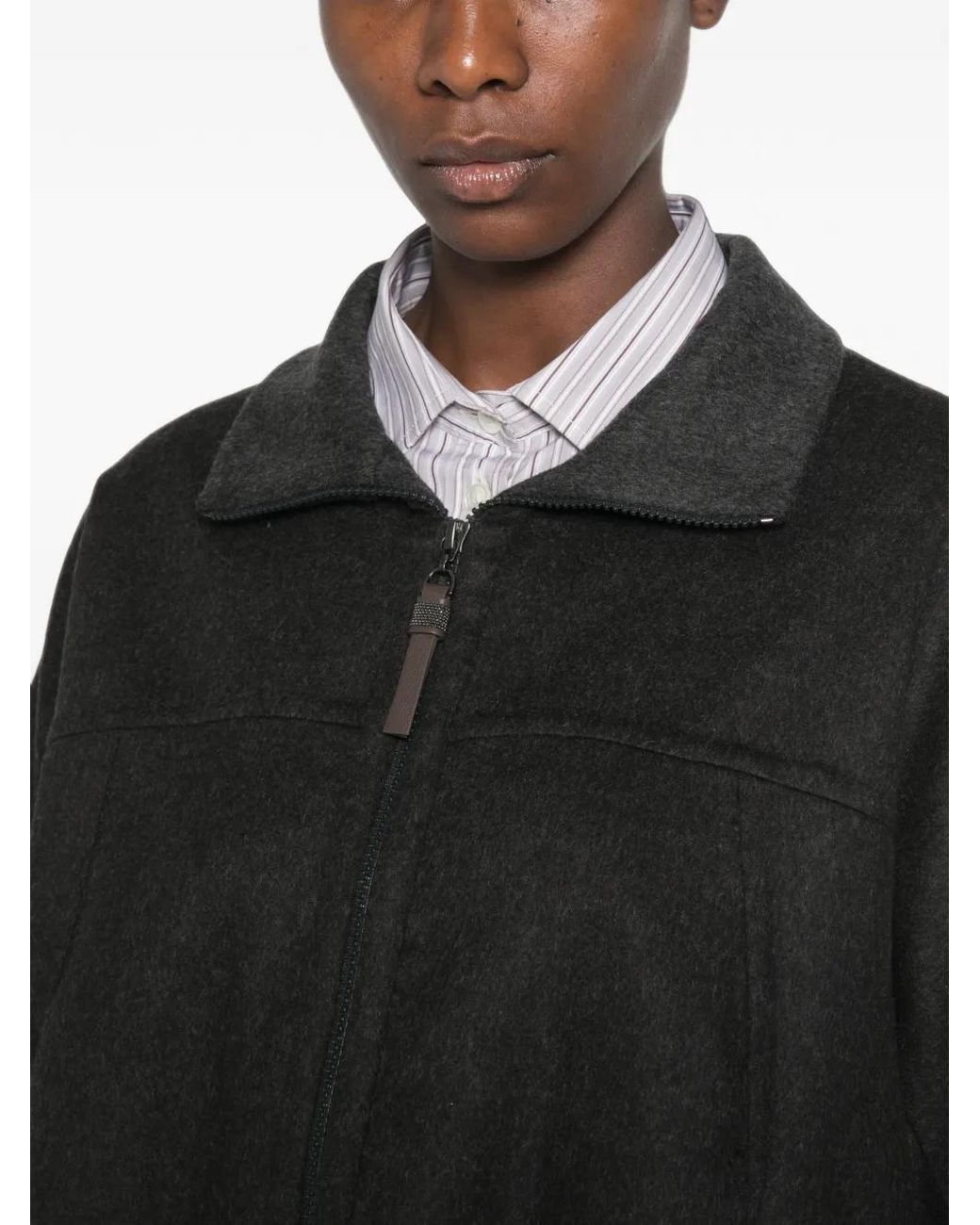 Brunello Cucinelli Black Hand-Crafted Bomber Jacket