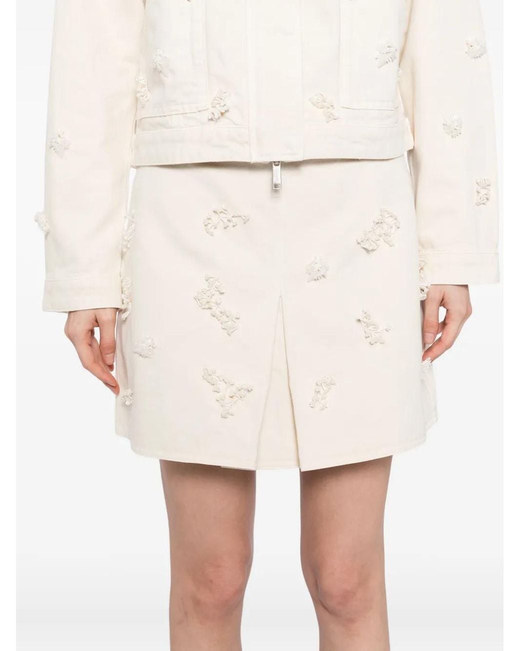 Self-Portrait White Beaded Floral Mini Skirt