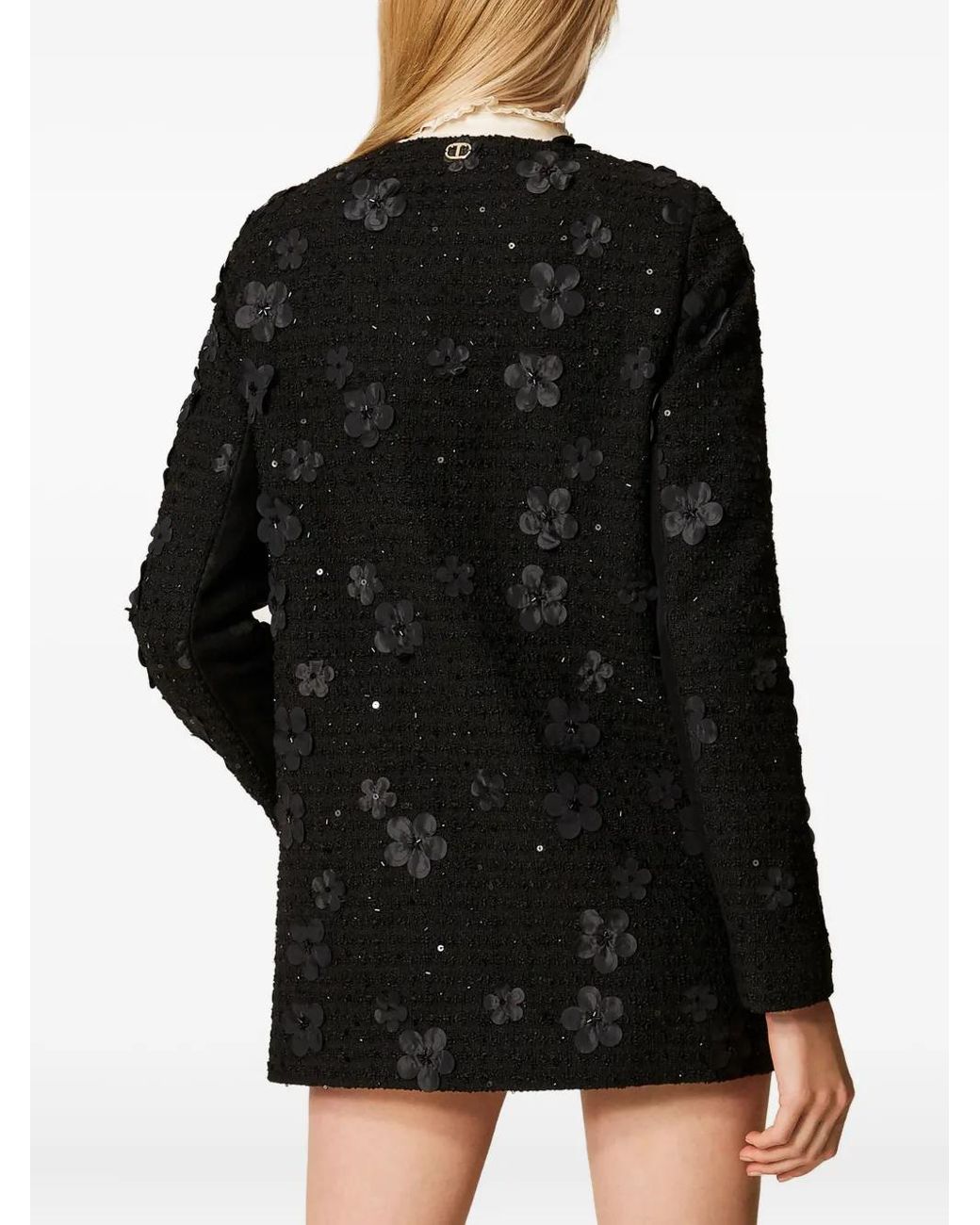 Twinset Black Flower-Sequin Embellished Coat