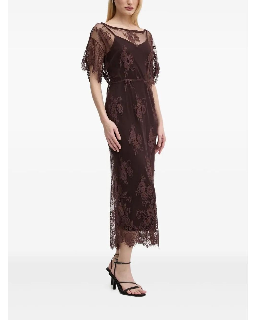 Never Fully Dressed Floral-Lace Maxi Dress in Brown | Lyst