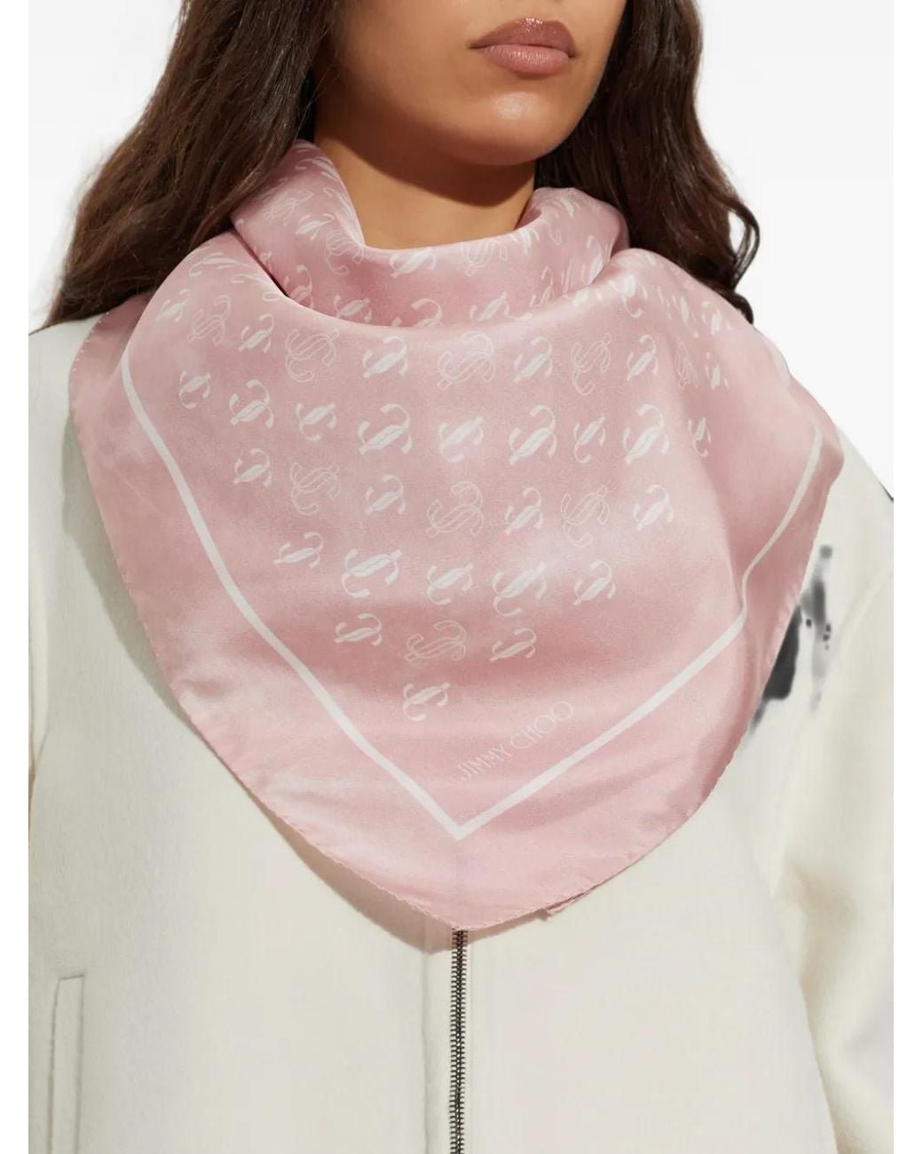 Jimmy Choo Pink Monogram-Print Silk Scarf