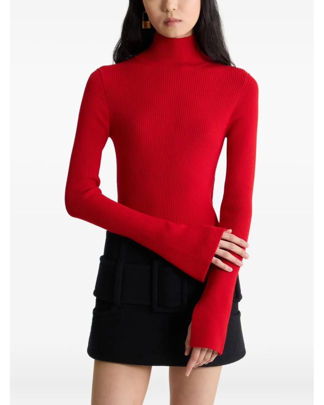 Patou Red Wool Blend Ribbed Sweater