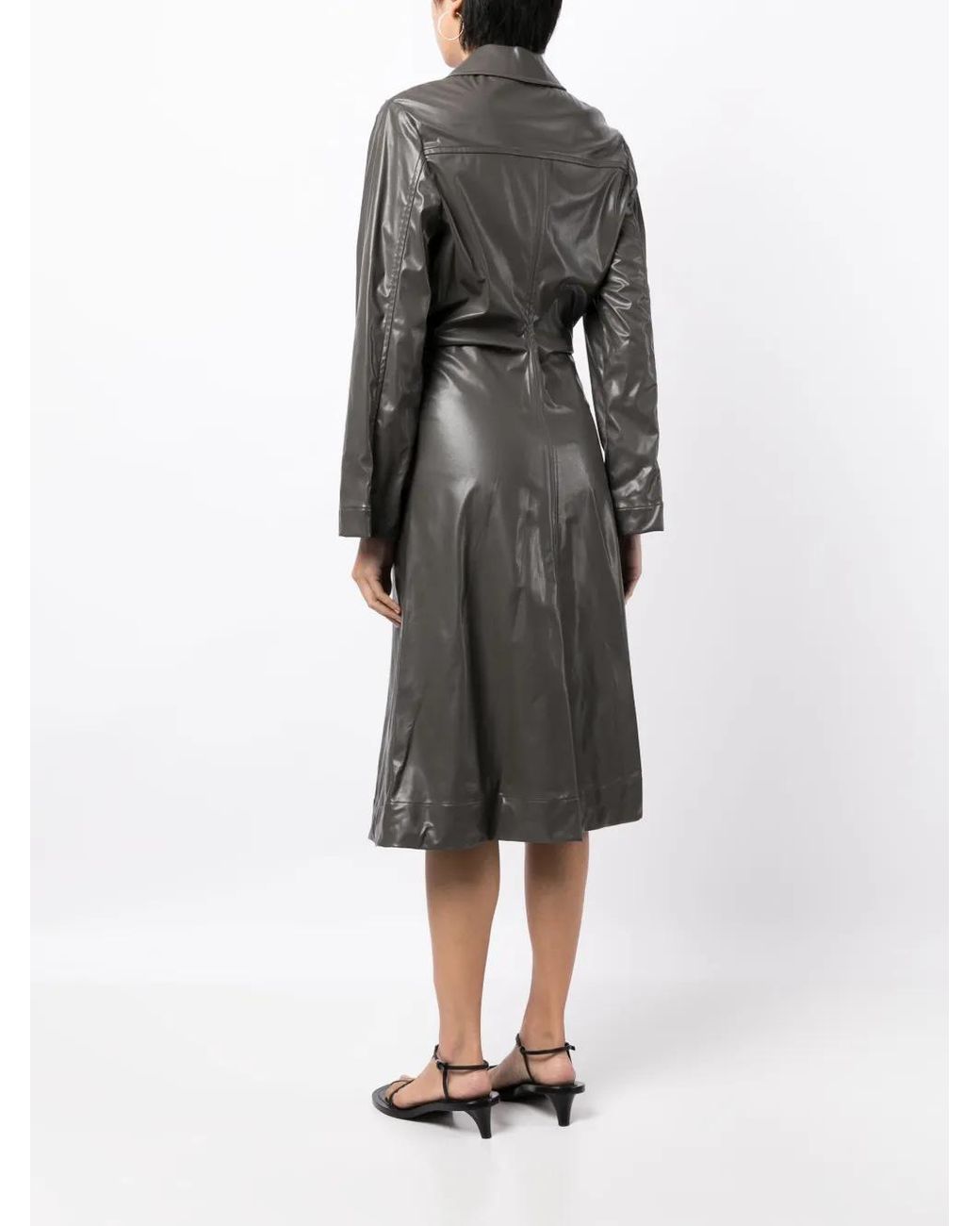 Low Classic Gray Ruched Faux-Leather Shirt Dress