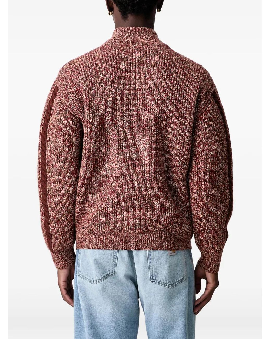 Drole de Monsieur Red Cable-Knit Zip-Up Cardigan for men