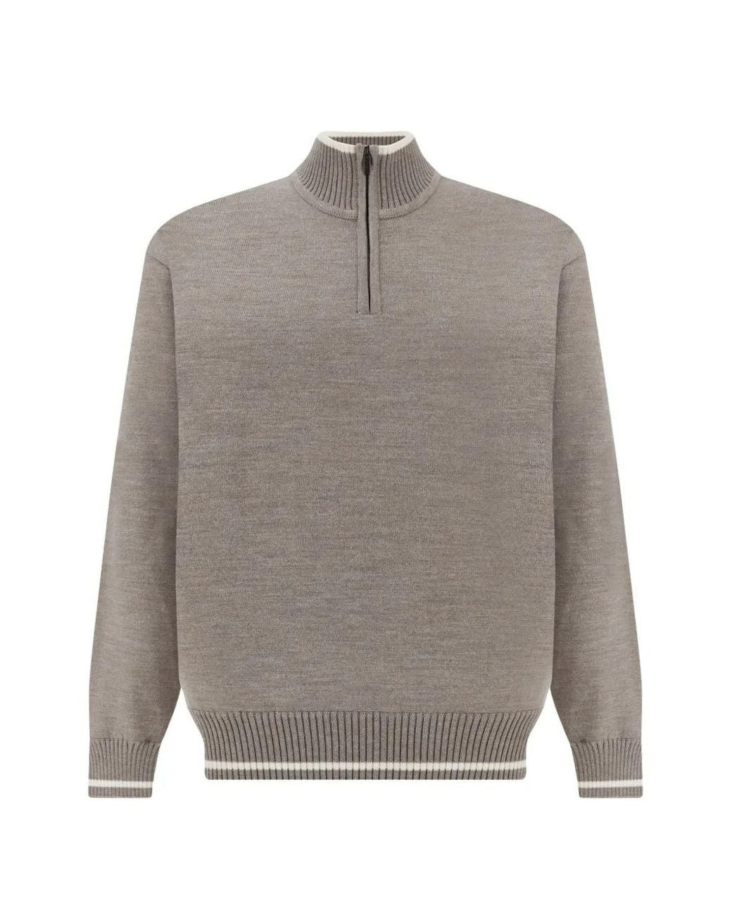 Paul & Shark Gray Half-Zip Striped-Trim Sweater for men