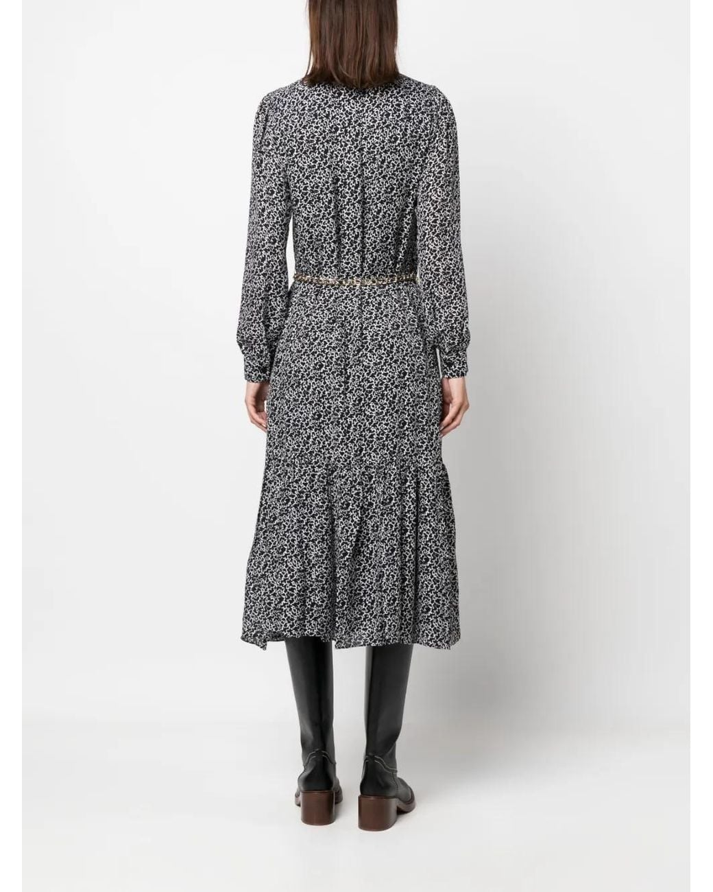 MICHAEL Michael Kors Gray Abstract-Print Midi Shirt Dress