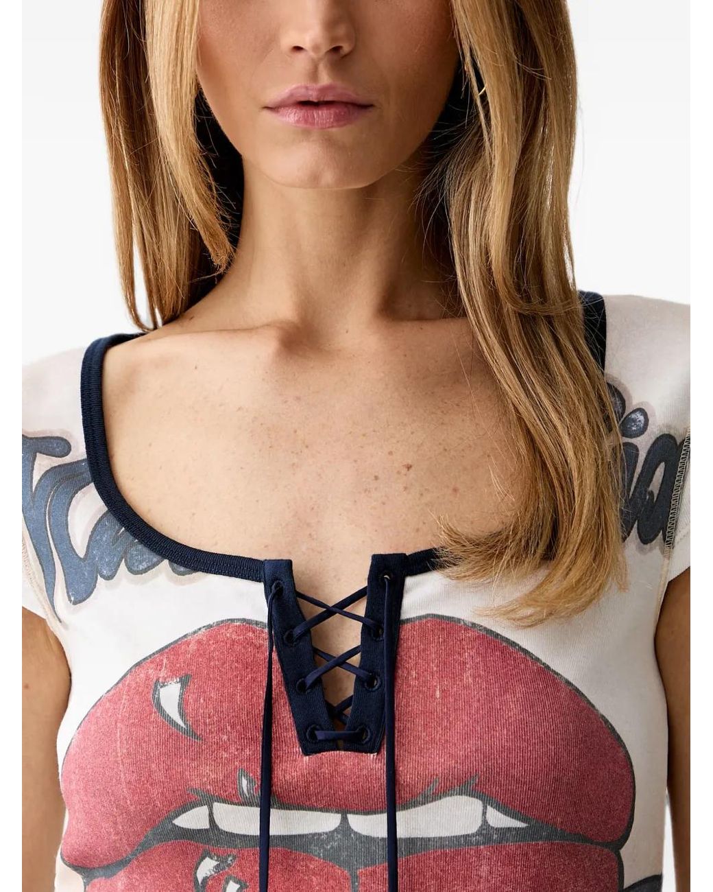 Miss Sixty Red Lace-Up Graphic-Print T-Shirt