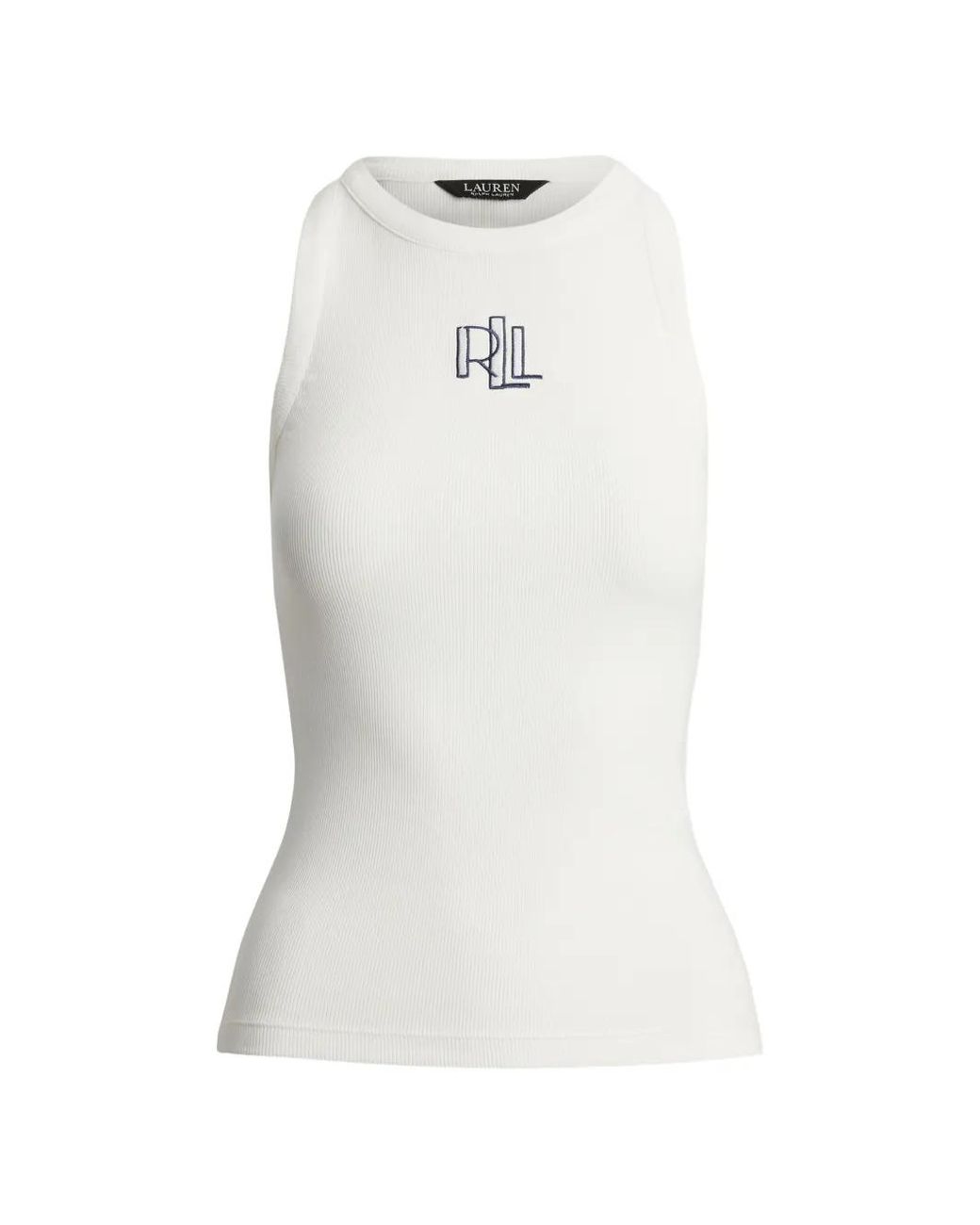 Ralph Lauren White Logo-Embroidered Ribbed Tank Top