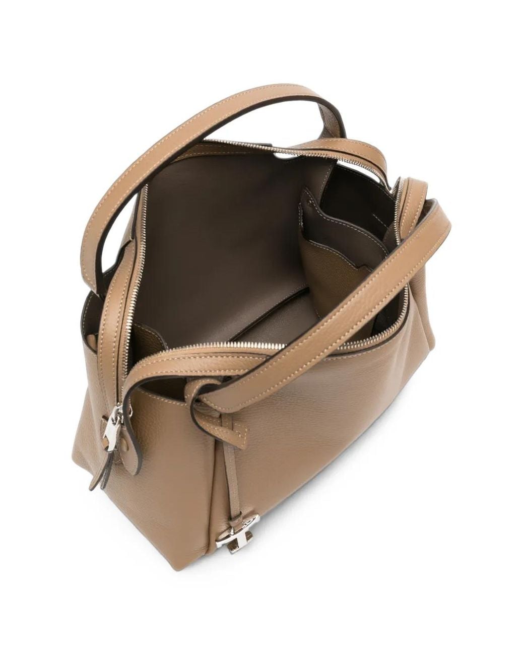 Tod's Brown T Timeless Pebbled Leather Tote Bag