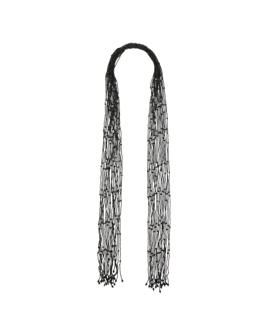 Emporio Armani White Faceted Beads Scarf-Style Multi-Strand Necklace With Logo Charm