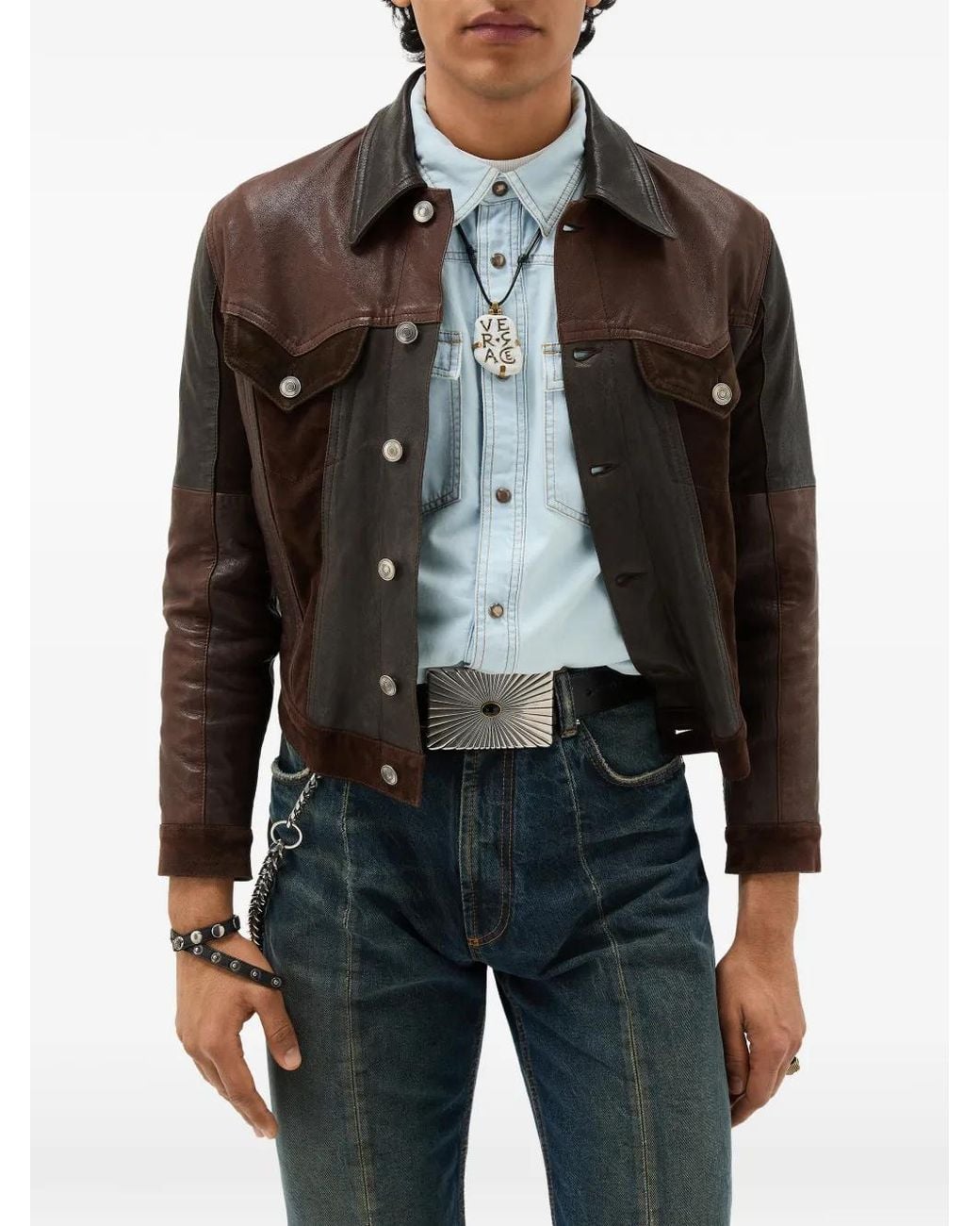 Versace Brown Colour-Block Jacket for men