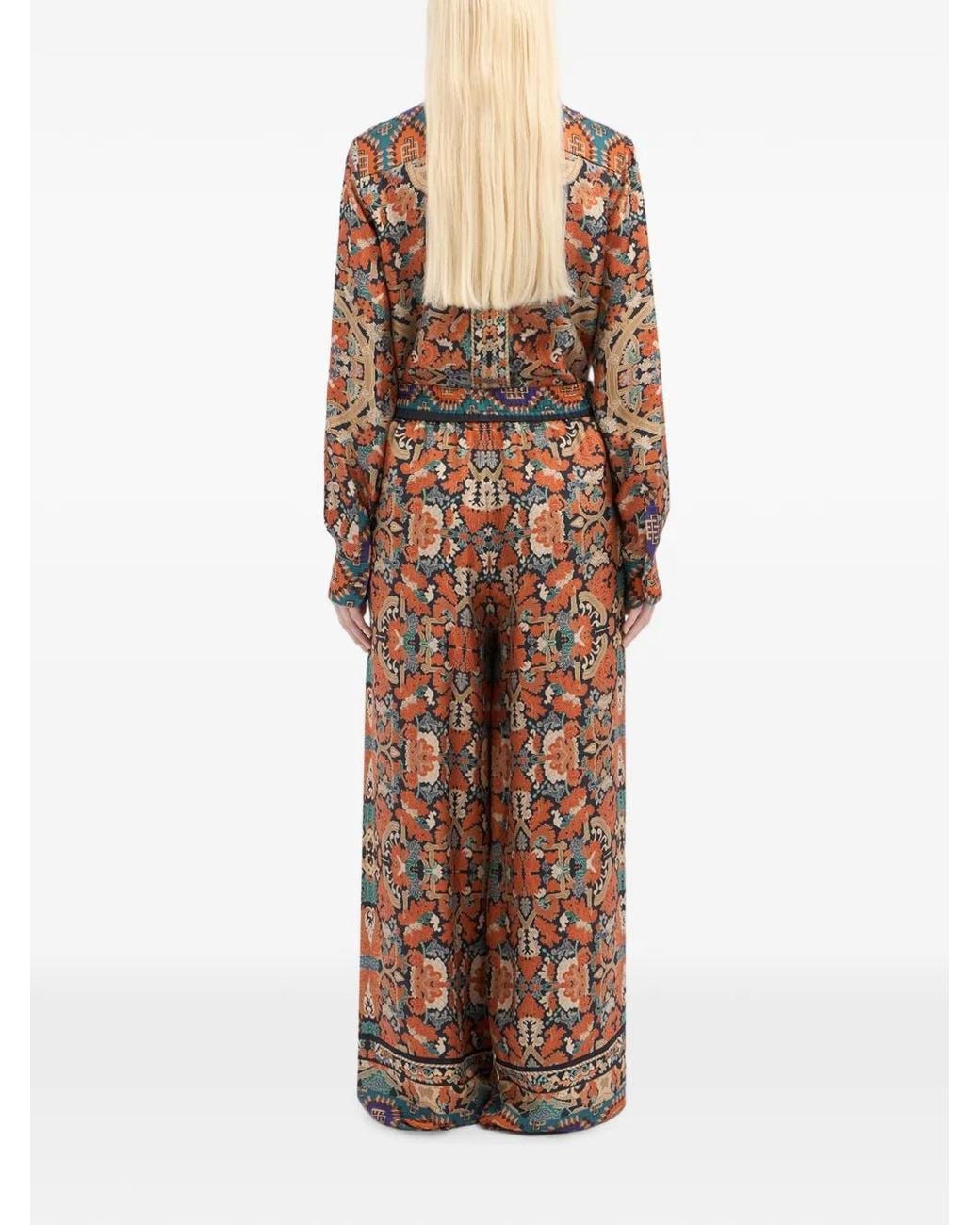 Pierre Louis Mascia Natural Cialda Baroque-Print Silk Palazzo Pants