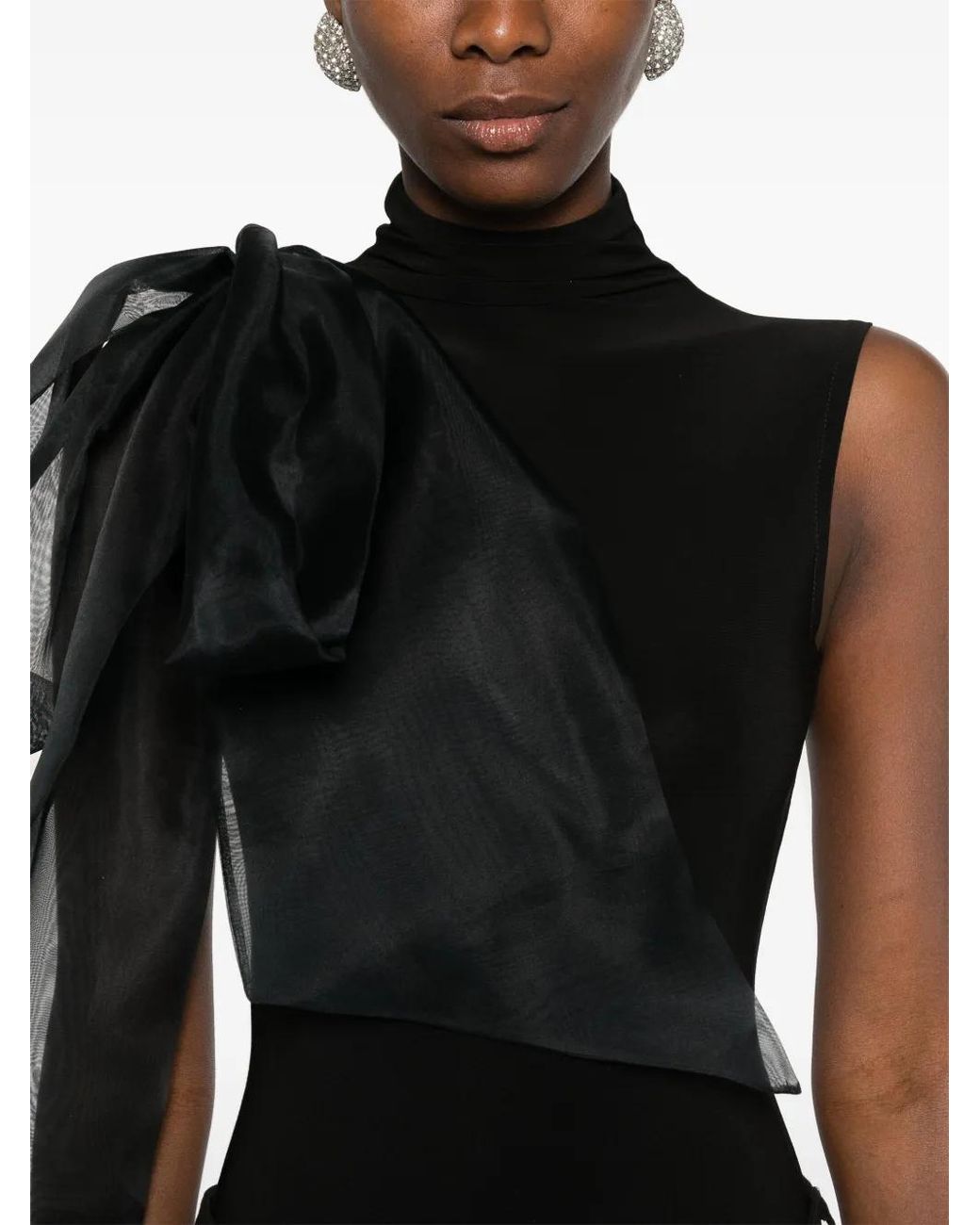 Atu Body Couture Black Draped-Detail Bodysuit