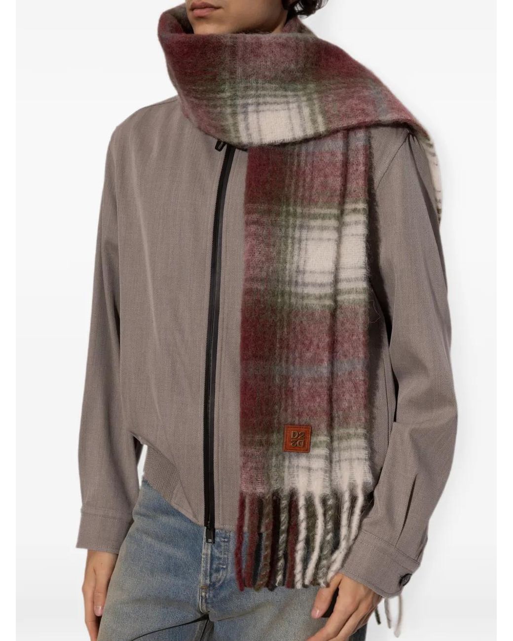 DSquared² Brown Checked Fringed Scarf for men