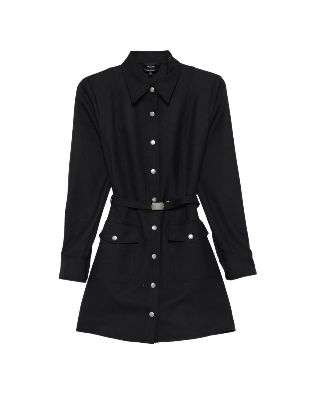 A.P.C. Black Buttoned Belted Mini Shirt Dress