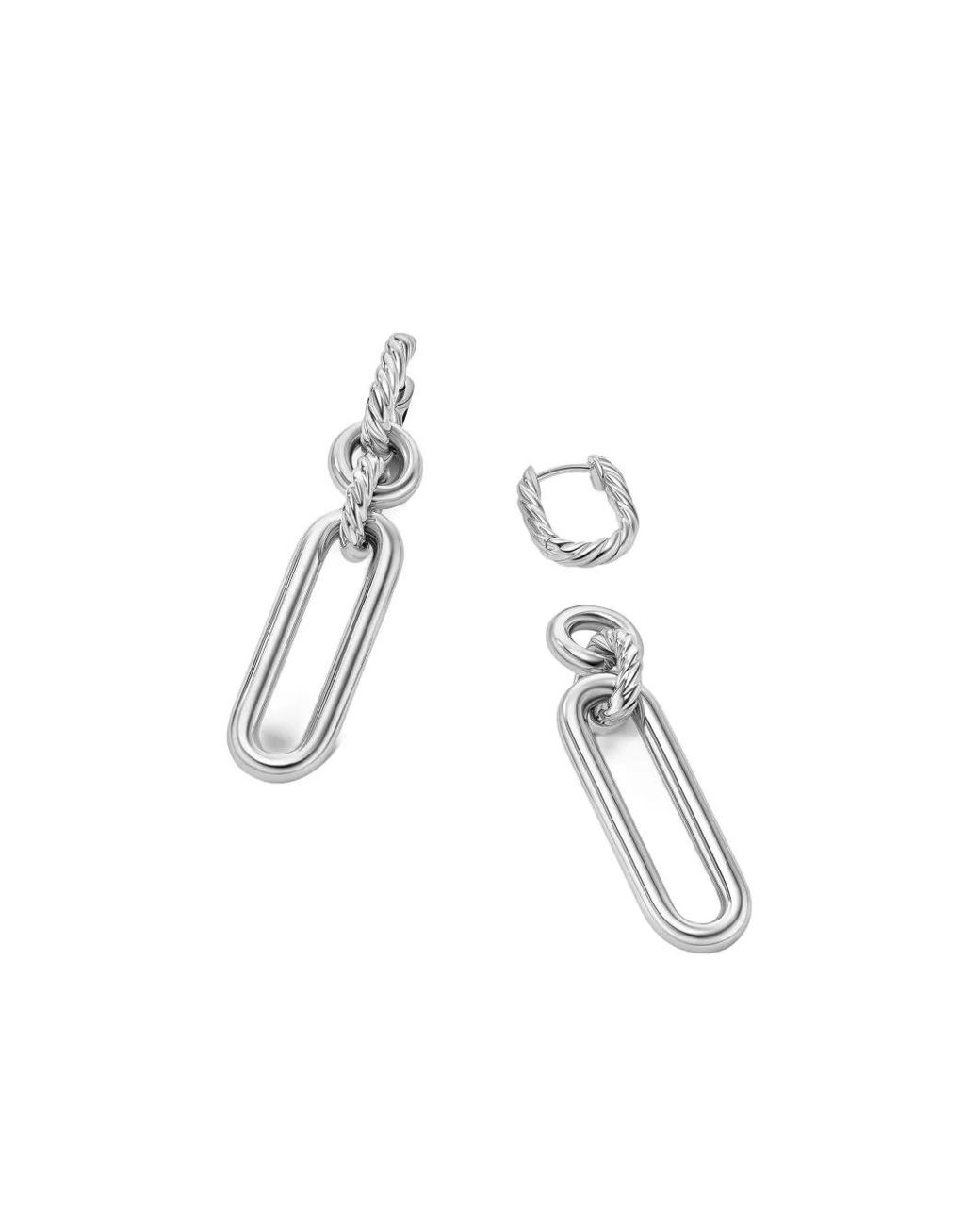 David Yurman White Sterling Lexington Double Link Drop Earrings