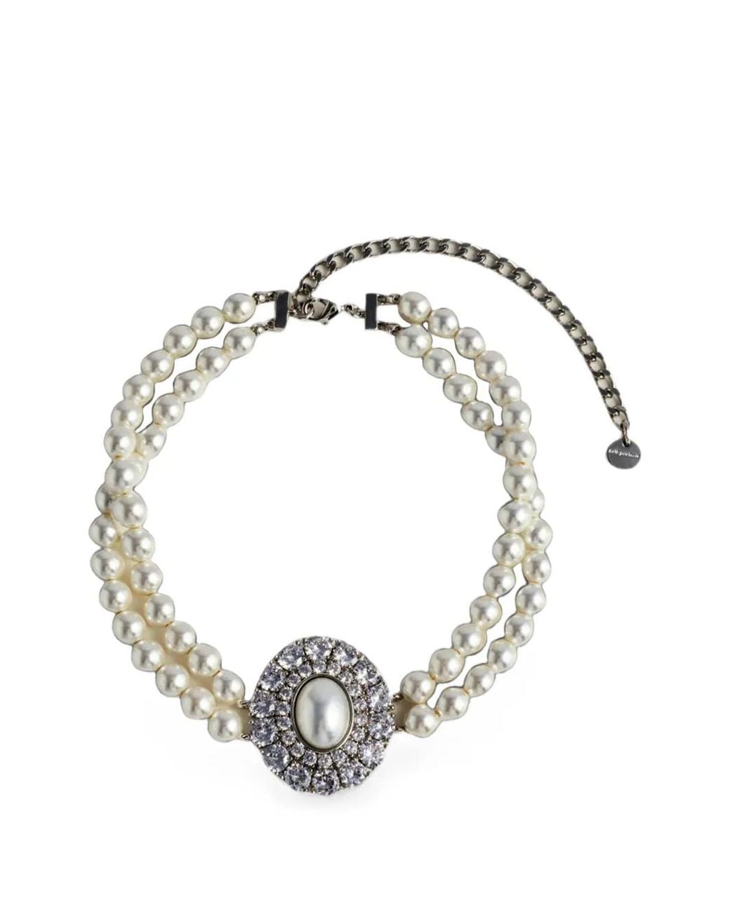 Self-Portrait Metallic Pearl Crystal-Embellished Choker