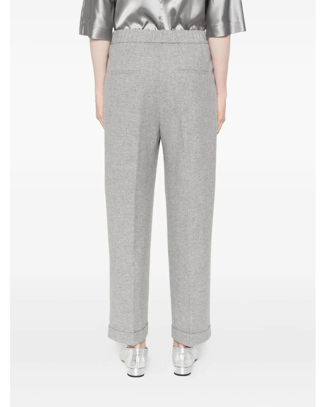Peserico Gray Elastic-Waist Wool Trousers