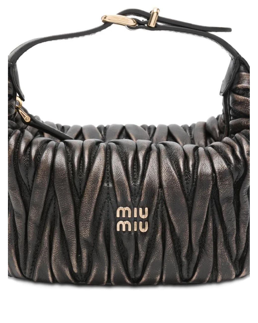 Miu Miu Black Mini Matelassé Logo-Detail Shoulder Bag