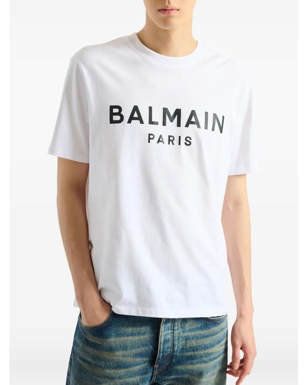 Balmain White Printed Paris T-Shirt for men