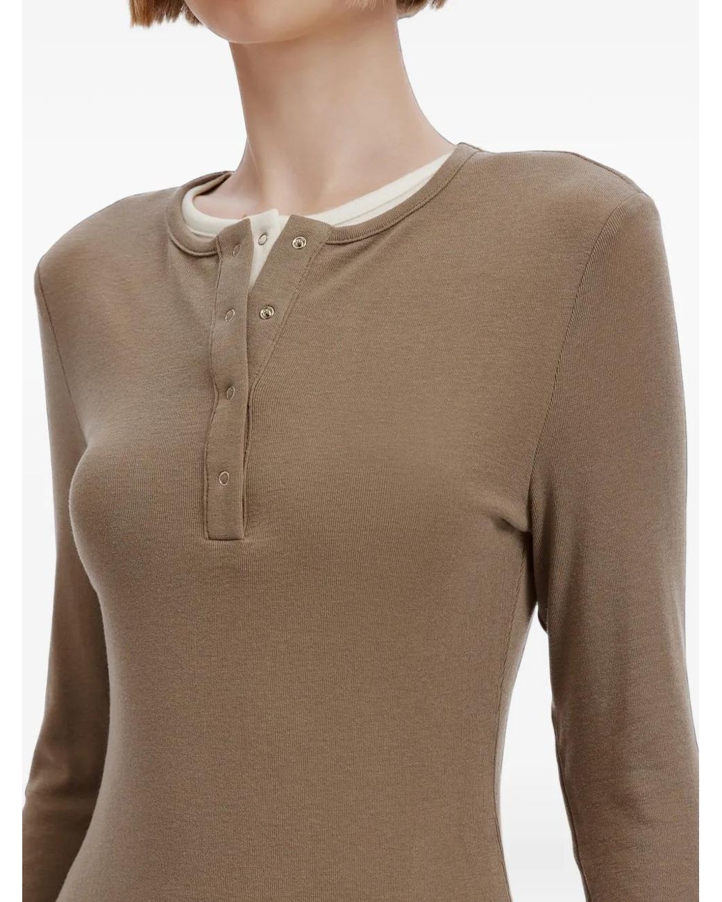 B+ AB Natural Layered-Detail Henley T-Shirt