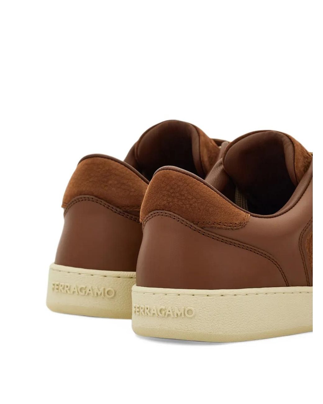 Ferragamo Brown Panelled Leather Sneakers for men