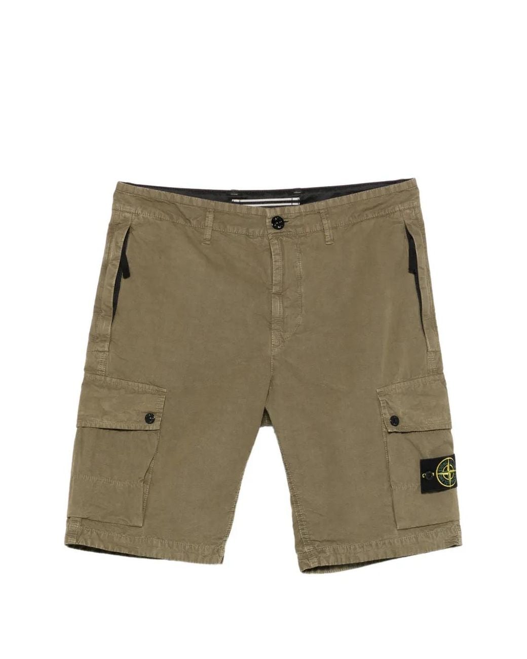 Stone Island Green L100019 Brushed Organic Cotton Canvas Old-Effect Slim-Fit Cargo Shorts With Zip Pockets for men