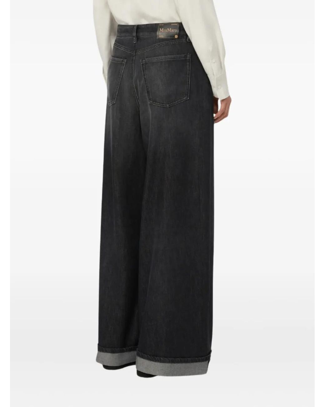 Max Mara Gray Wide-Leg Cuffed Jeans