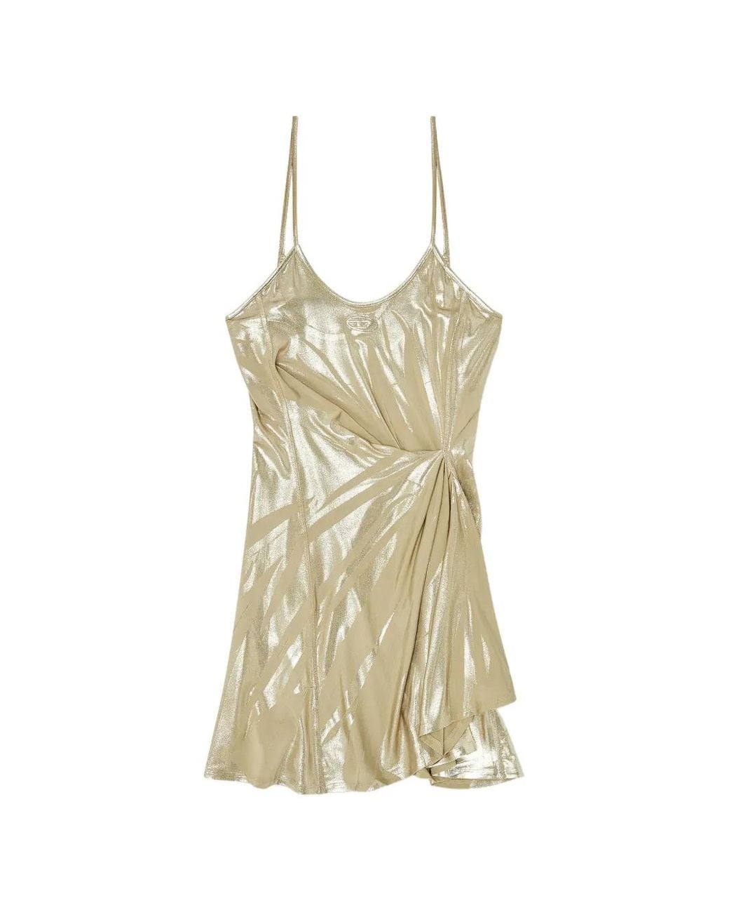 DIESEL White D-Invy Draped Metallic-Finish Mini Dress