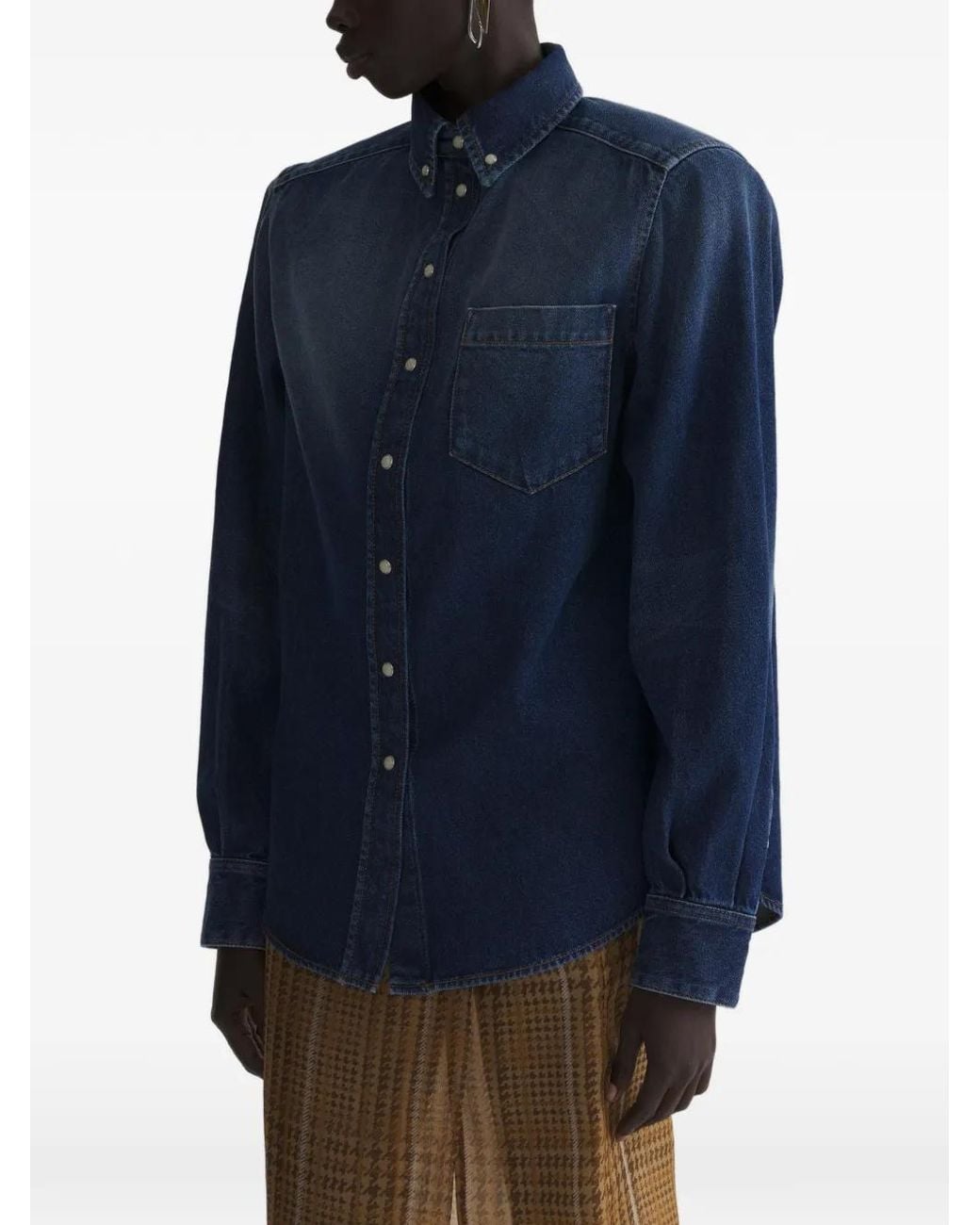Mugler Blue Washed Denim Power Shirt