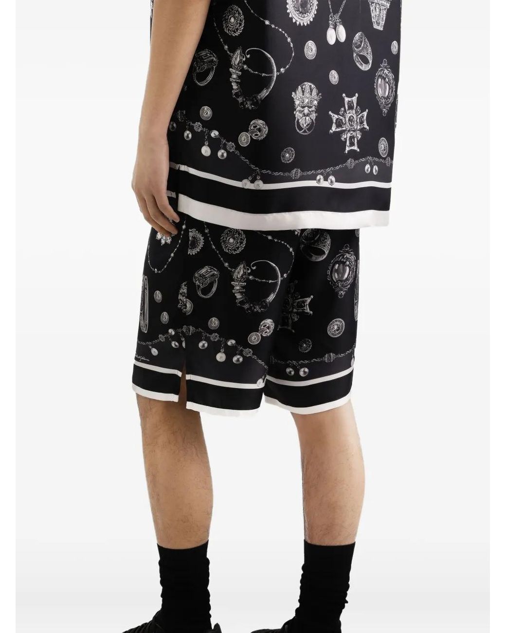 Dolce & Gabbana Black Jewellery-Print Drawstring Shorts for men