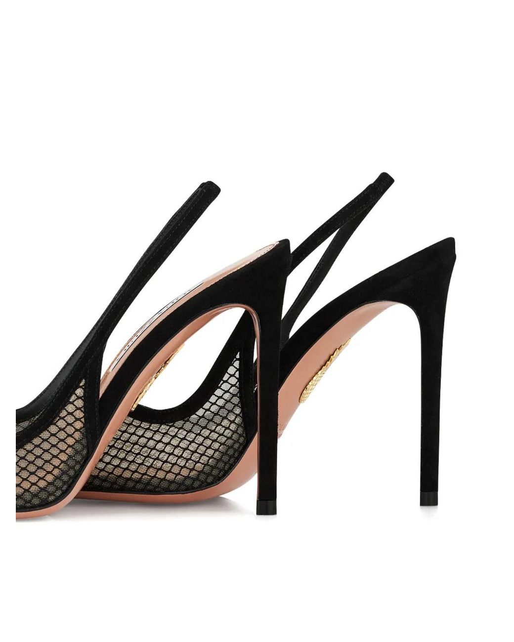 Aquazzura Black Gia Mesh Heeled Sandals