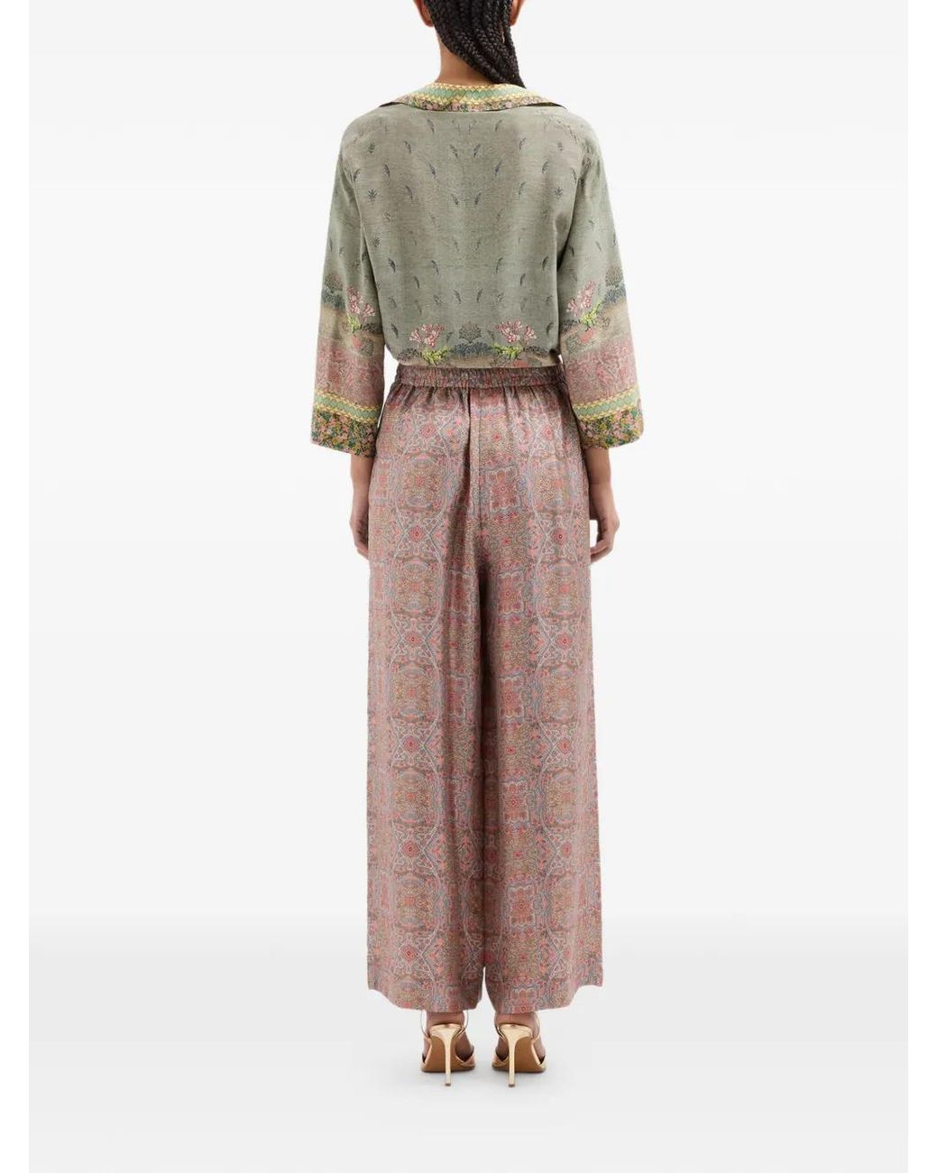 Pierre Louis Mascia Brown Aloe Elasticated Wide-Leg Palazzo Trousers